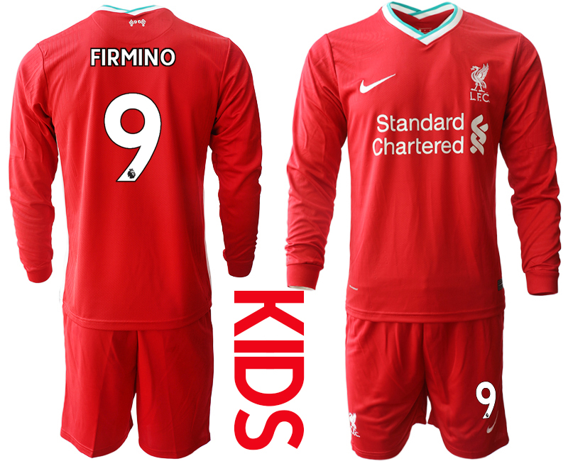 2021 Liverpool home long sleeves Youth #9 soccer jerseys
